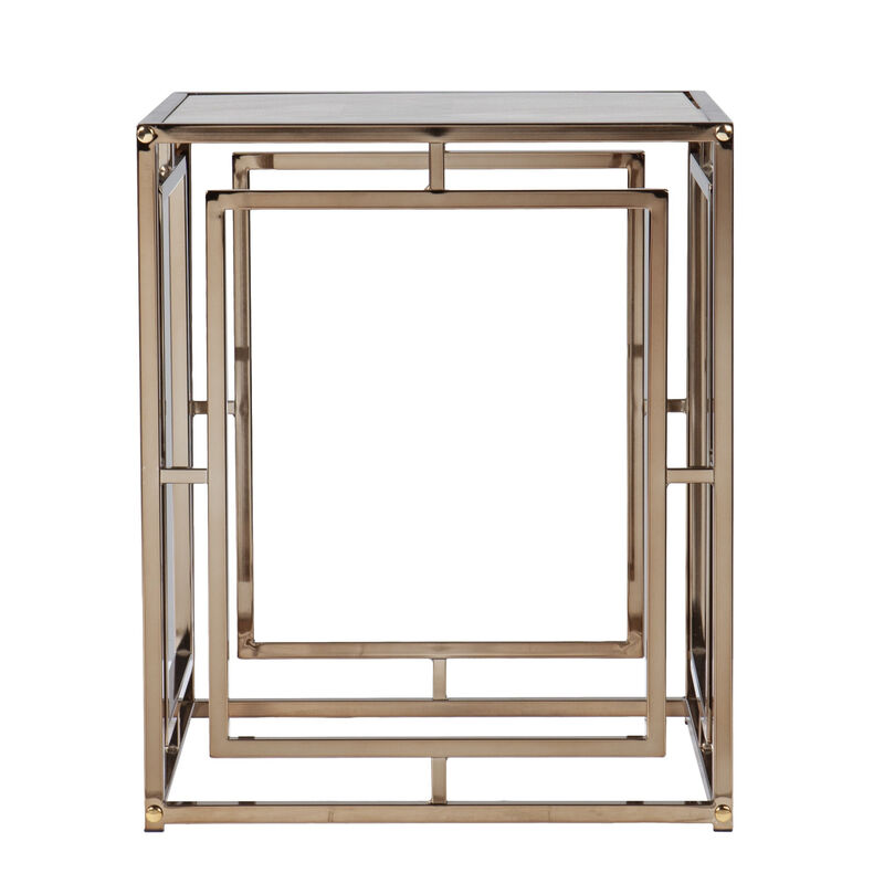 23"" Champagne Glass And Iron Square End Table