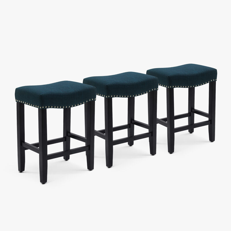 WestinTrends 24" Upholstered Saddle Seat Black Counter Stool (Set of 3)
