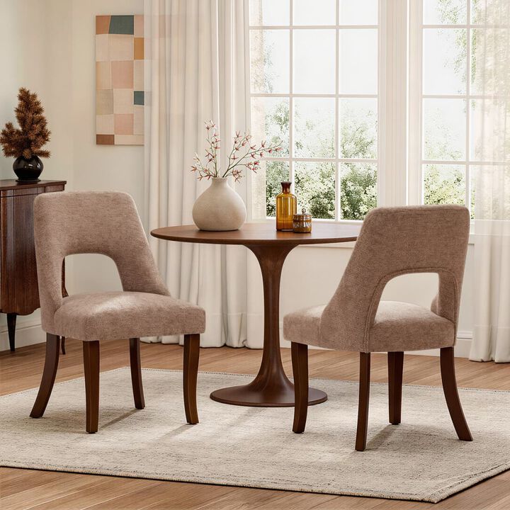Set of 2 dining chair , Upholstered chenille dining chairs with tufted back, Modern dining room chairs with curved solid wood legs