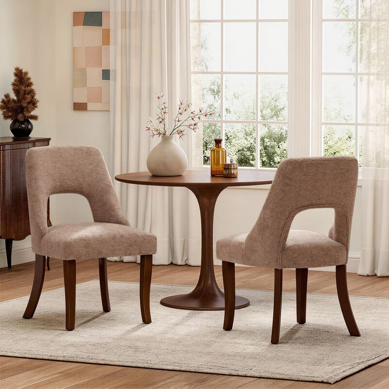 Set of 2 dining chair , Upholstered chenille dining chairs with tufted back, Modern dining room chairs with curved solid wood legs image number 1