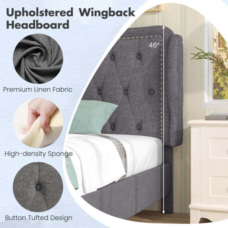 Hivvago Twin Size Bed Frame with Button Tufted Wingback Headboard and Storage Space