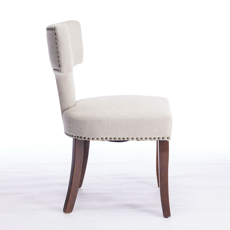 Whisen Set of 2 Mid Century Modern Dining Chairs, Linen Upholstered Curved Back Accent Chairs with Hardwood Frame & Copper Nails for Kitchen image number 7