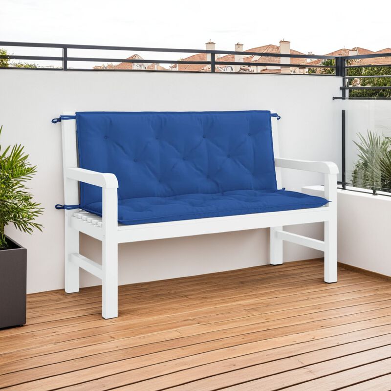 Claire Outdoor Cushion for Bench, Button Tufted Blue Fabric, 47 Inch - Benzara