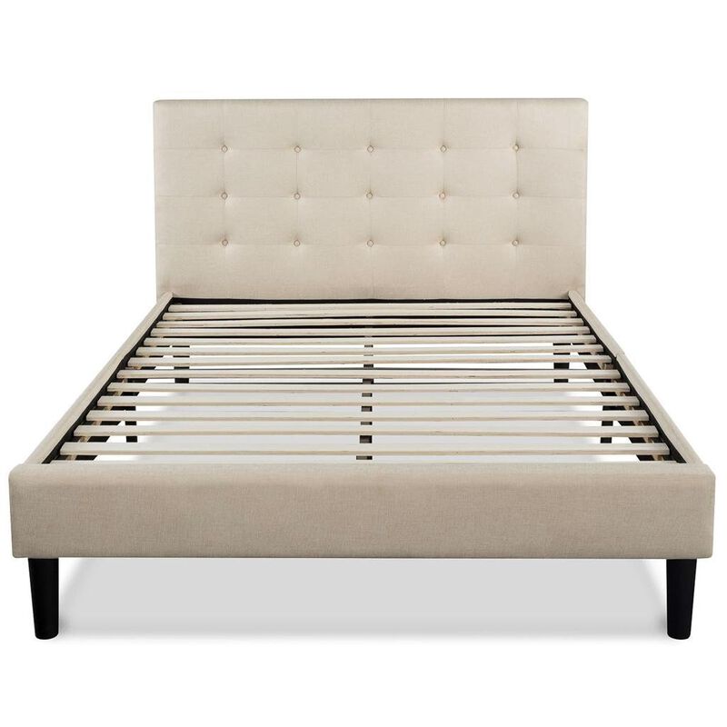 Hivvago King size Upholstered Platform Bed Frame with Button Tufted Headboard in Taupe