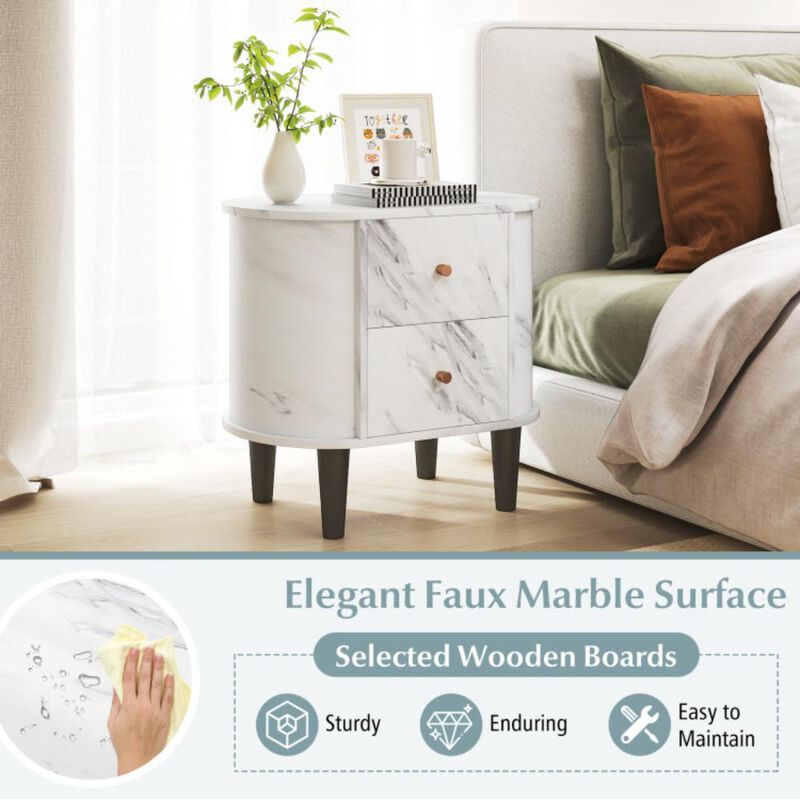 Hivvago 2-Drawer Nightstand Modern Faux Marble Bedside Table with Storage