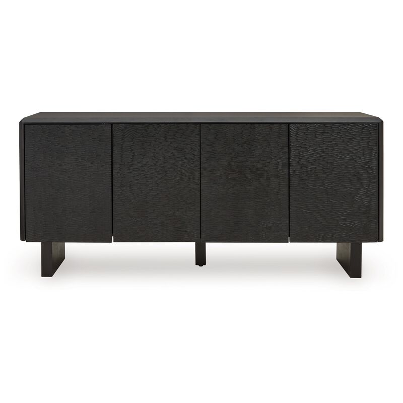Arrel Sideboard Console, Beveled, 4 Doors, Black Solid Wood 65 Inch