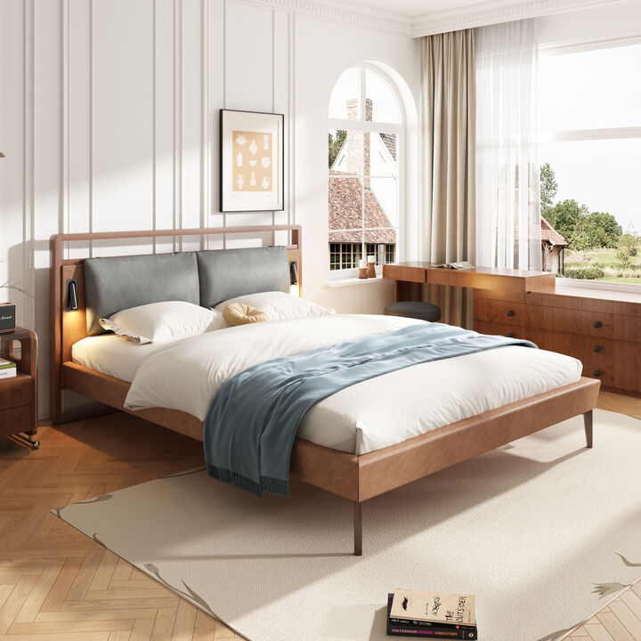 Christopher Knight Home Solis Contemporary Faux Leather Platform Bed with 2 Night Lights