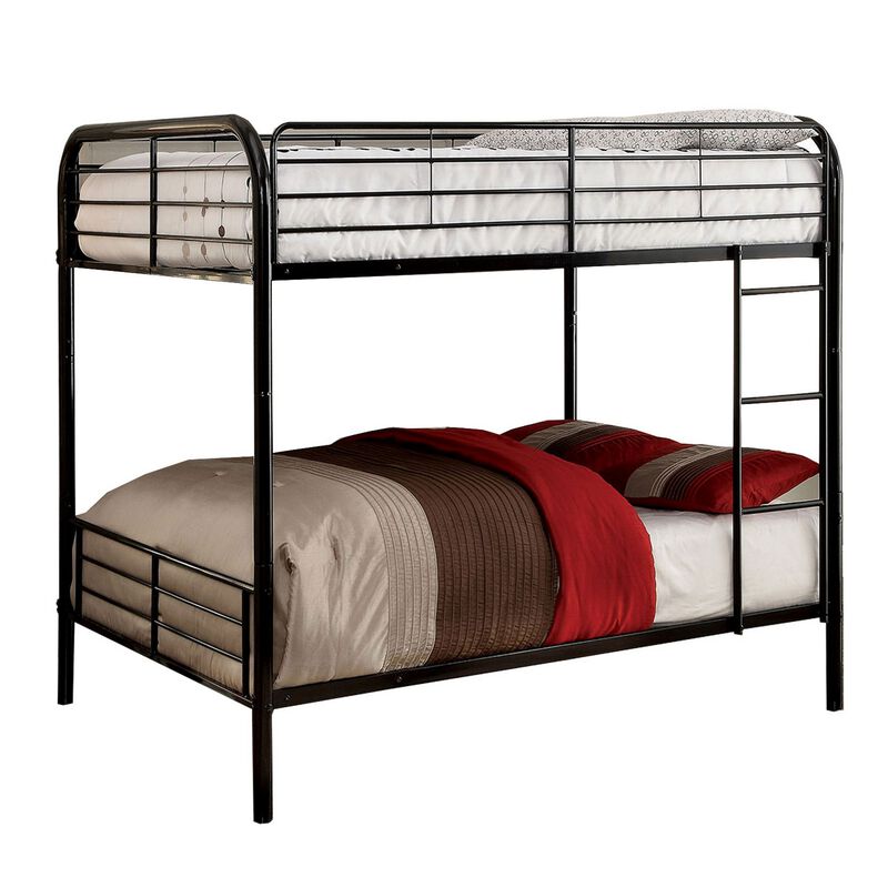 Industrial Style Full over Full Metal Bunk Bed with Tubular Frame, Black-Benzara image number 1
