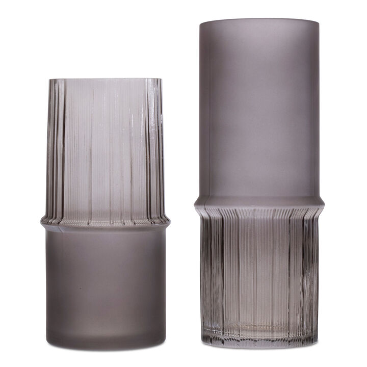 HomeRoots Set of Two Gray Glass Cylinder Table Vases