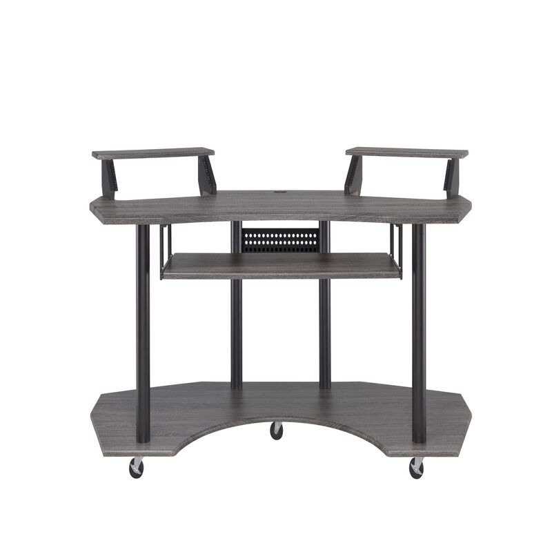 Contemporary Computer Desk with Keyboard Tray and Open Bottom Shelf, Gray-Benzara image number 3