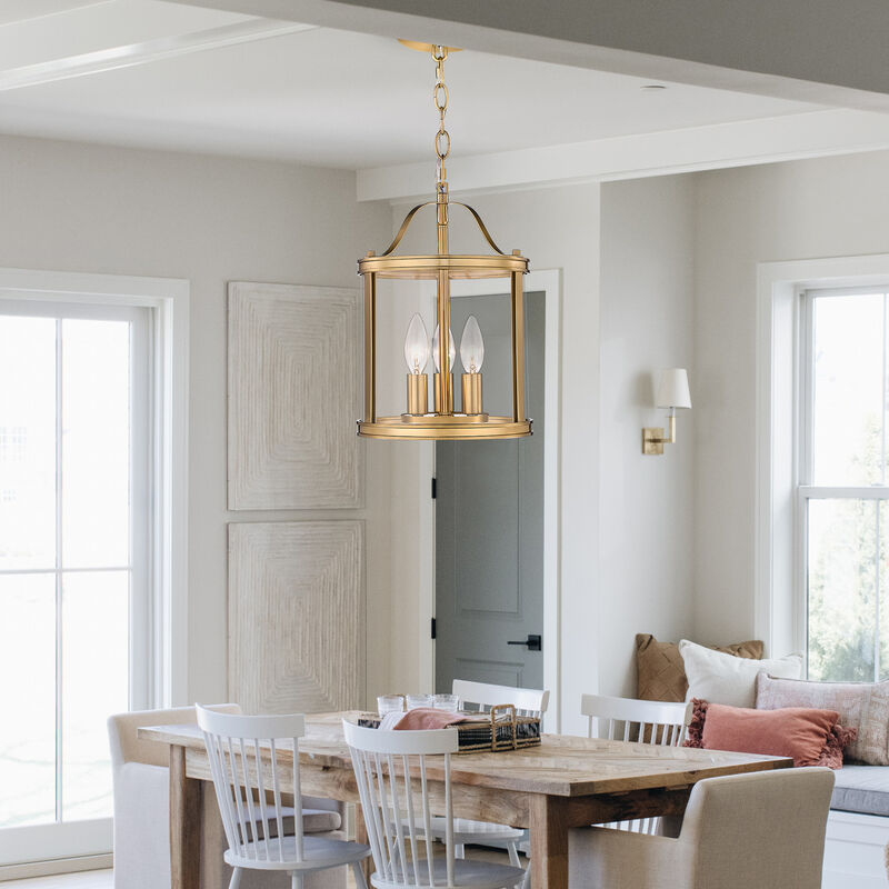 9 in. Transitional Warm Gold 3-Light Dimmable Lantern Pendant Light with Clear Glass image number 6