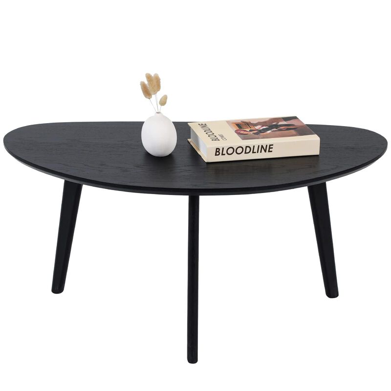 FIRMINANA Small Black Oval Coffee Table for Small Space , Simple Modern Center Table with OAK Wood Legs-Black-18.9"" D x 33.47""