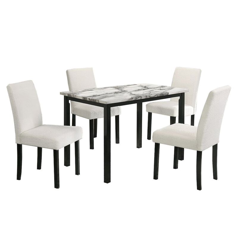 Simple Relax 5 Piece Faux Marble Top Dining Set in White and Black image number 0