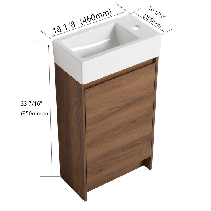 18 Inch Freestanding Bathroom Vanity With Single Sink, Soft Closing Doors, Suitable For Small Bathrooms-BVB03118BRE