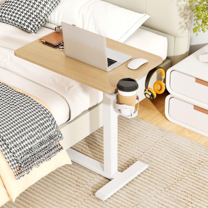Hivvago Mobile Standing Desk Height Adjustable Overbed Bedside Table with Cup Holder
