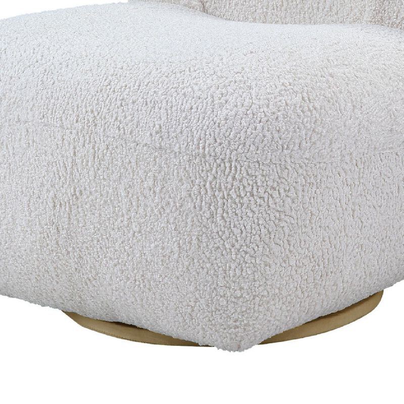 27 Inch Teddy Sherpa Fabric Curved Accent Chair, Swivel Function, White-Benzara