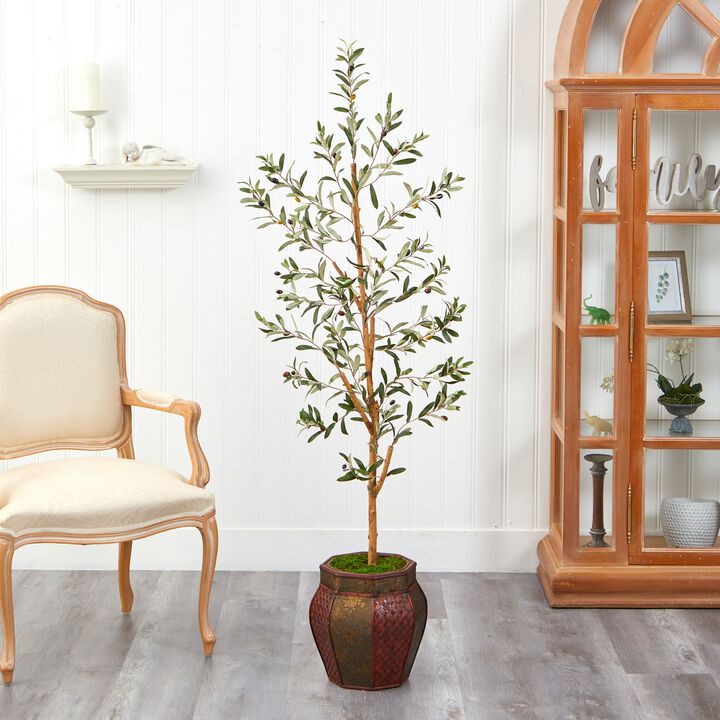 HomPlanti 5.5 Feet Olive Artificial Tree in Decorative Planter