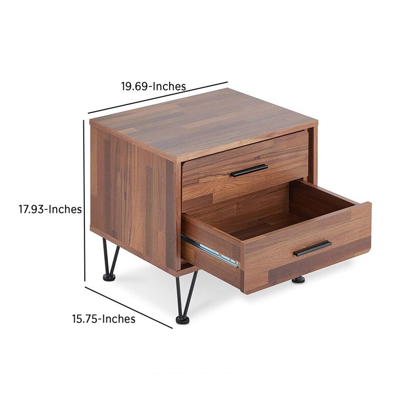 Contemporary 2 Drawers Wood Nightstand By Deoss, Brown-Benzara