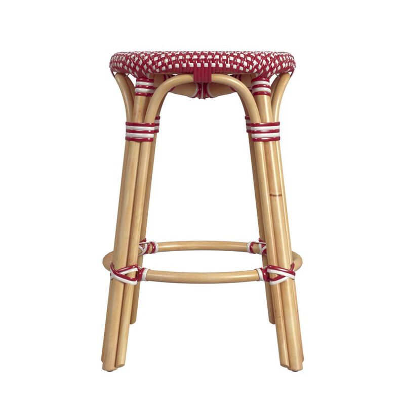 Butler Specialty Tobias Rattan Round 24 Counter Stool, Red and White Dot