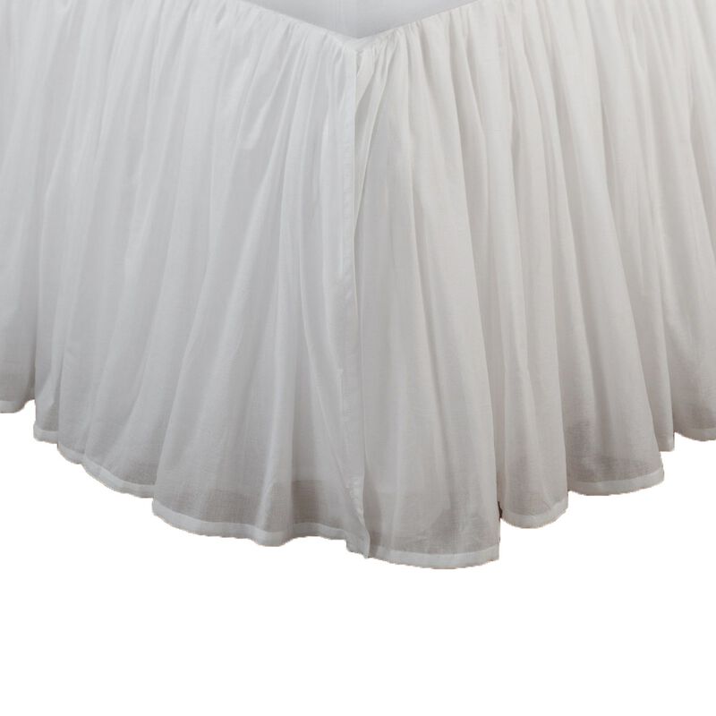 Twin Bed Skirt, Polyester Platform, Cotton Voile Drop, Ruffled Edge, White  - Benzara