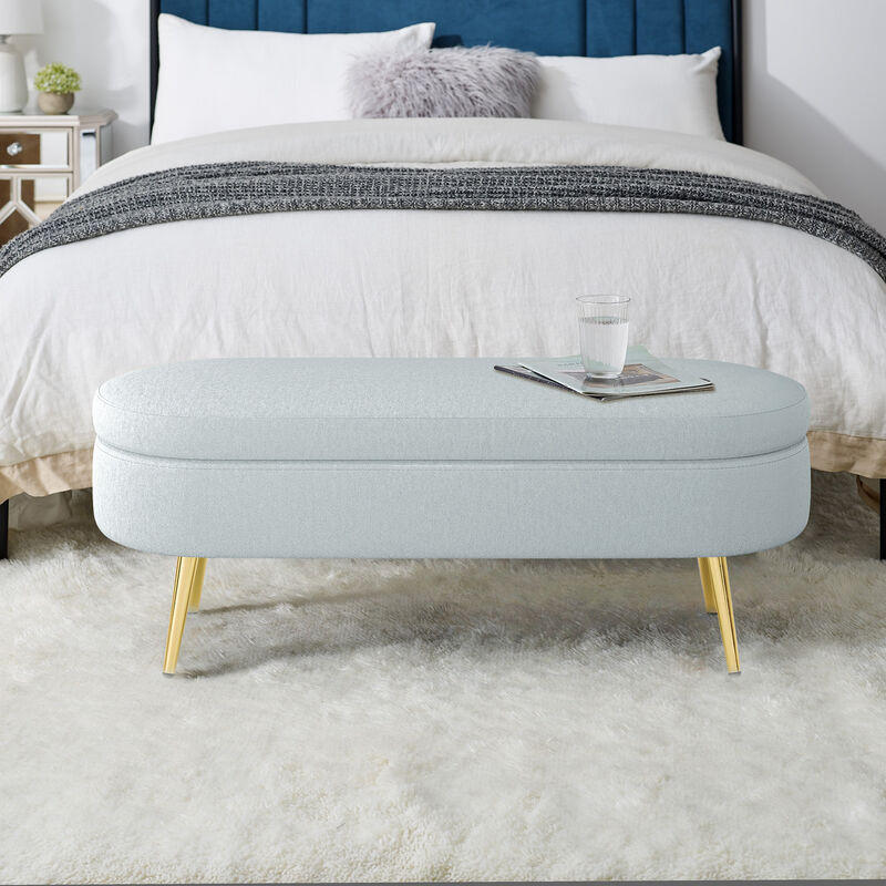 Merax Flannel Storage Ottoman with Metal Legs & Hardwood Frame &ndash; Soft Footstool/Seat with Hidden Storage image number 2