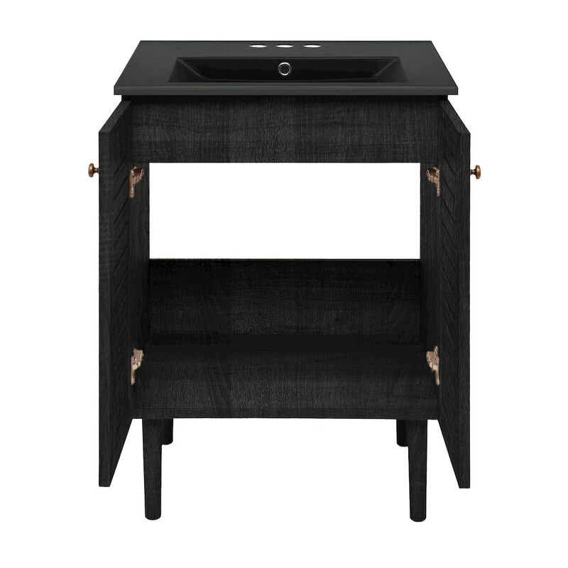 24" Freestanding Bathroom Vanity in Black Oak, Black 3-Hole Centerset Sink Top image number 4