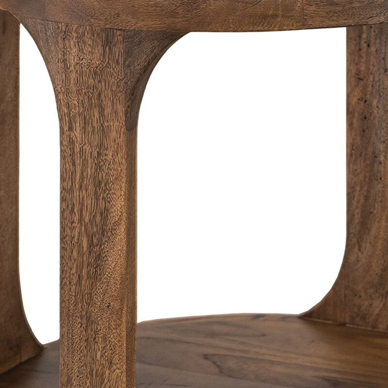 Eray Side End Table, 1 Shelf, Almond Barrel Brown Mango Wood, 26 Inch