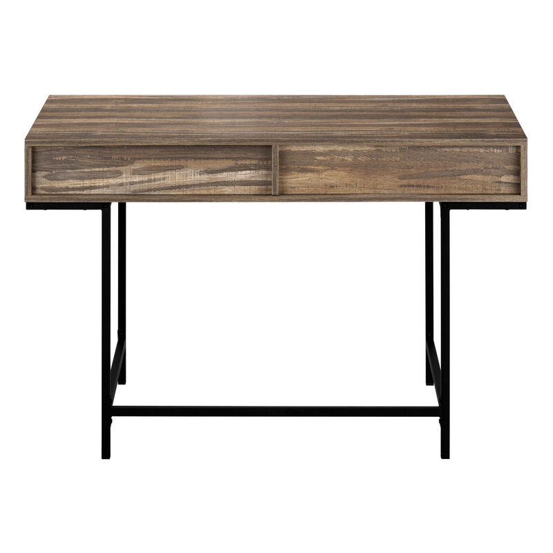 HomeRoots 47" Brown and Black Wood and Metal H-Shape Computer Desk With Two Drawers image number 2