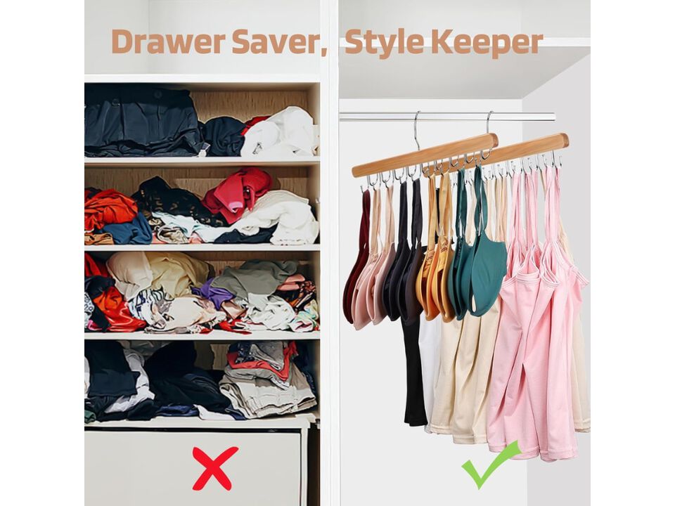 2-Pack Bra Hangers | Premium Wooden Tank Top Hangers for Closet Organizer