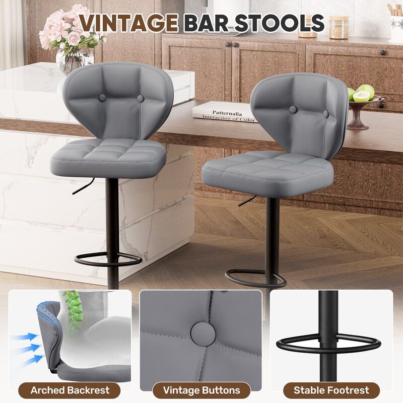 PU Leather Swivel Bar Stools Set of 2, Modern Hydraulic Adjustable Counter Height Stools, Steady Water Resistant Iron Frame 360&deg; Kitchen Island Chairs image number 2