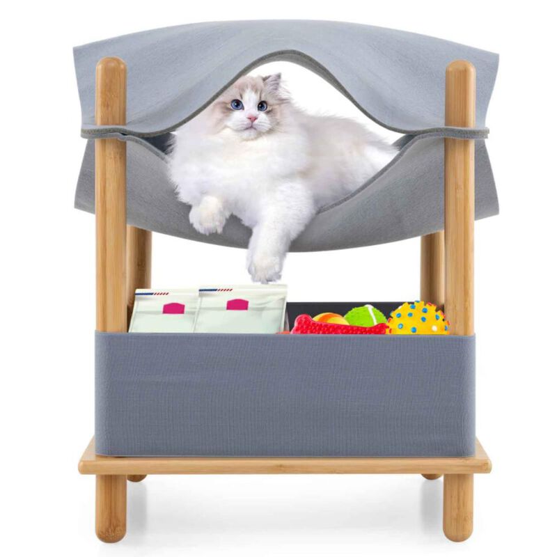 Hivvago 2-Tier Wooden Cat House with Semi-enclosed Condo and Removable Clothes