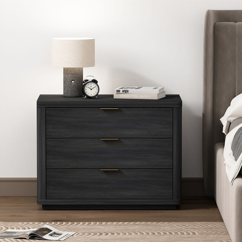 Evelyn Wide 3-Drawer Nightstand in Dark Gray