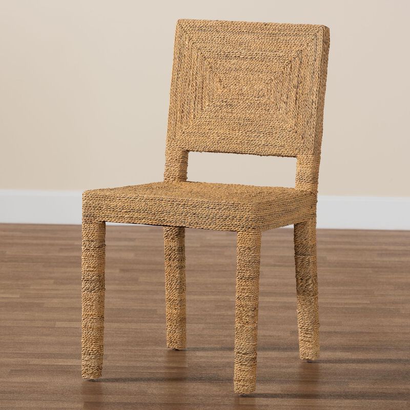 bali & pari Anfield Modern Bohemian Natural Seagrass and Mahogany Wood Dining Chair