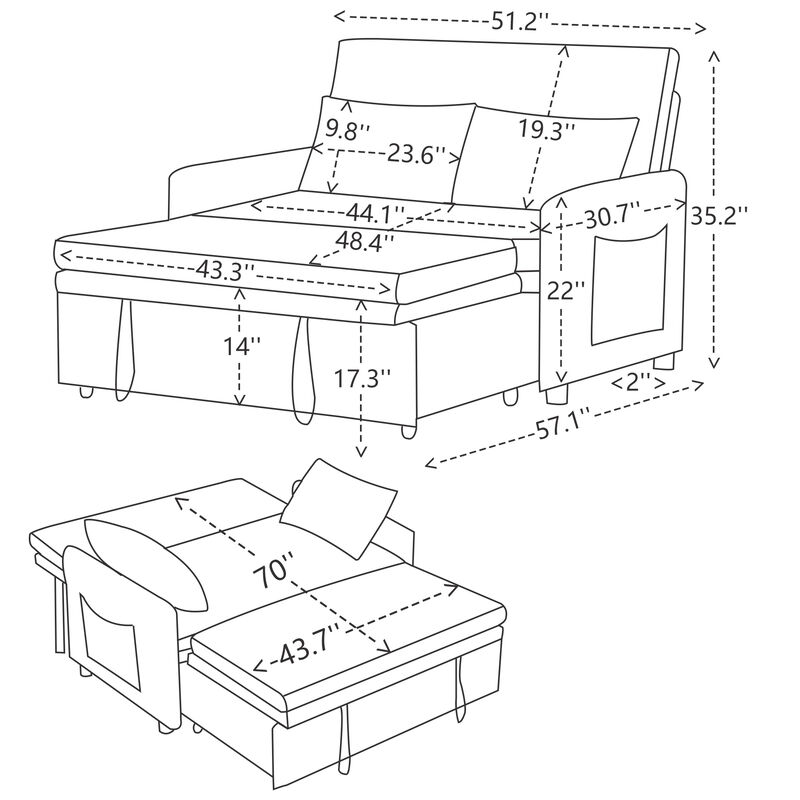 Dakwur Convertible Sleeper Sofa Bed image number 4