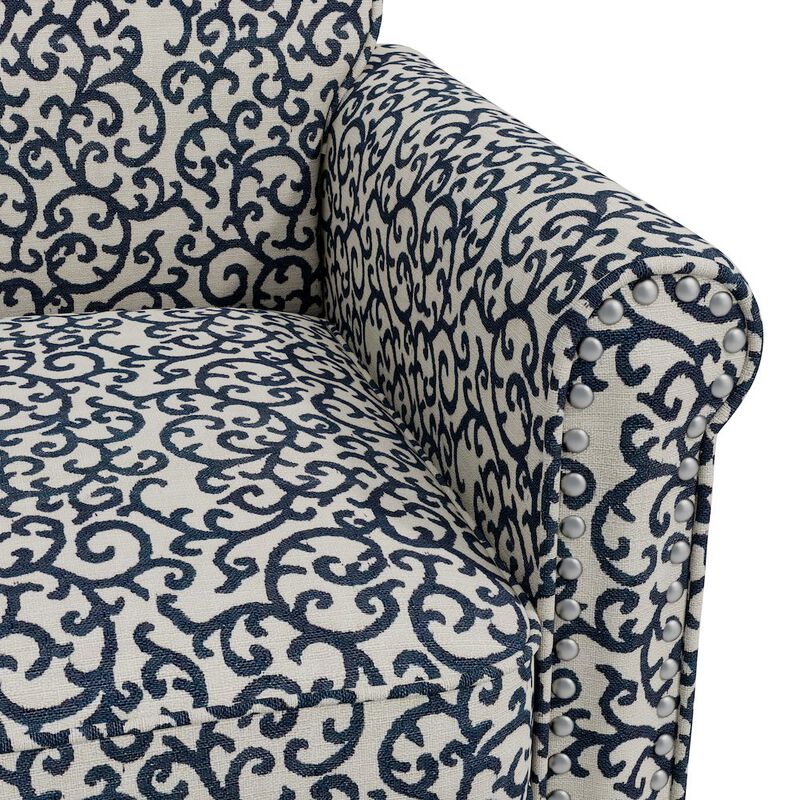 HL Home Furnishings Jean Rolled Armchairs with Nailheads in Black Curly Vine