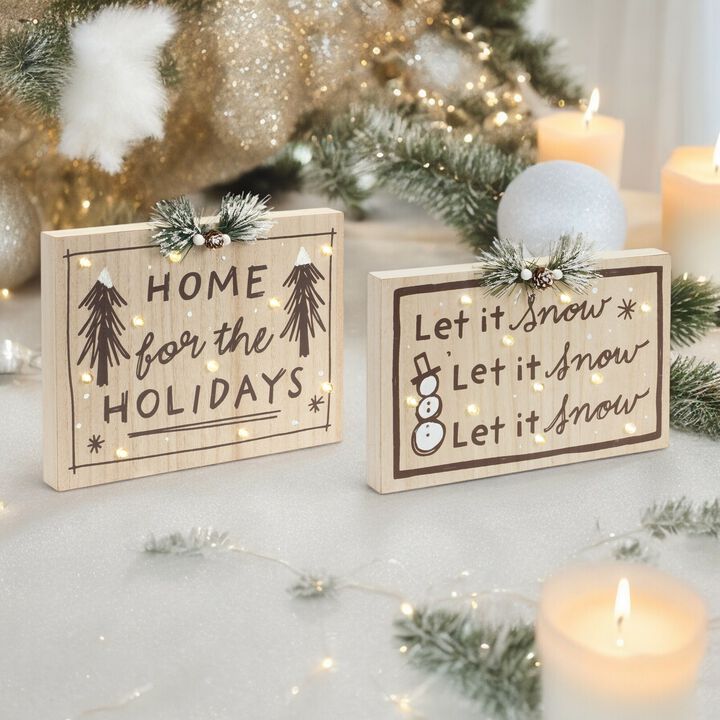 Set of 2 LED Holiday and Snow Signs for Festive Christmas Décor