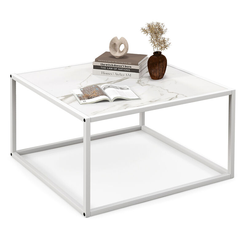 Modern Square Coffee Table with Faux Marble Tabletop