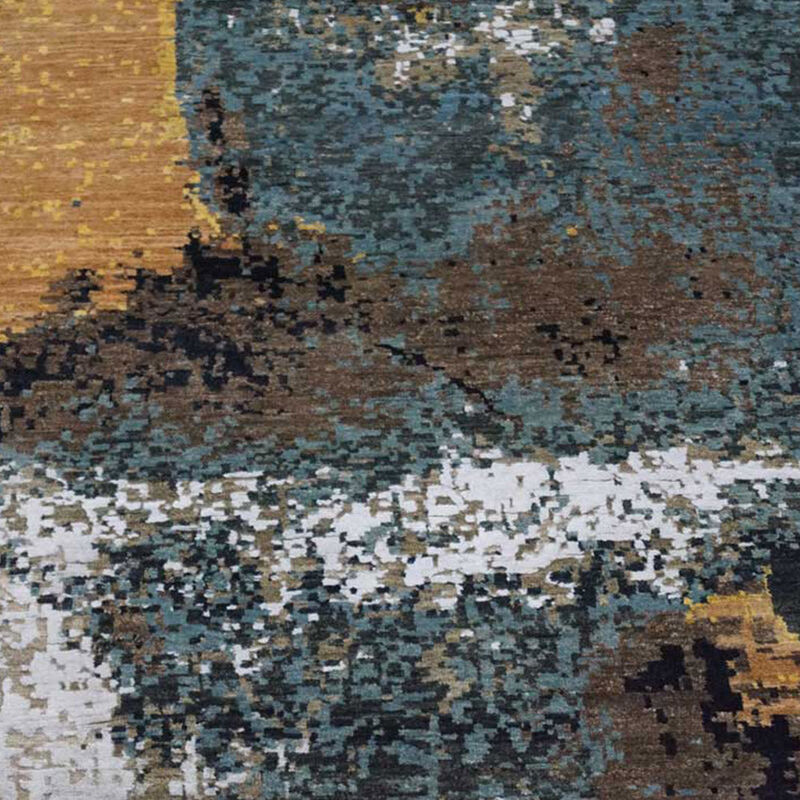 Rugsotic Carpets Hand Knotted Premium Wool And Viscose 9'x12' Area Rug Abstract Multicolor PR0045