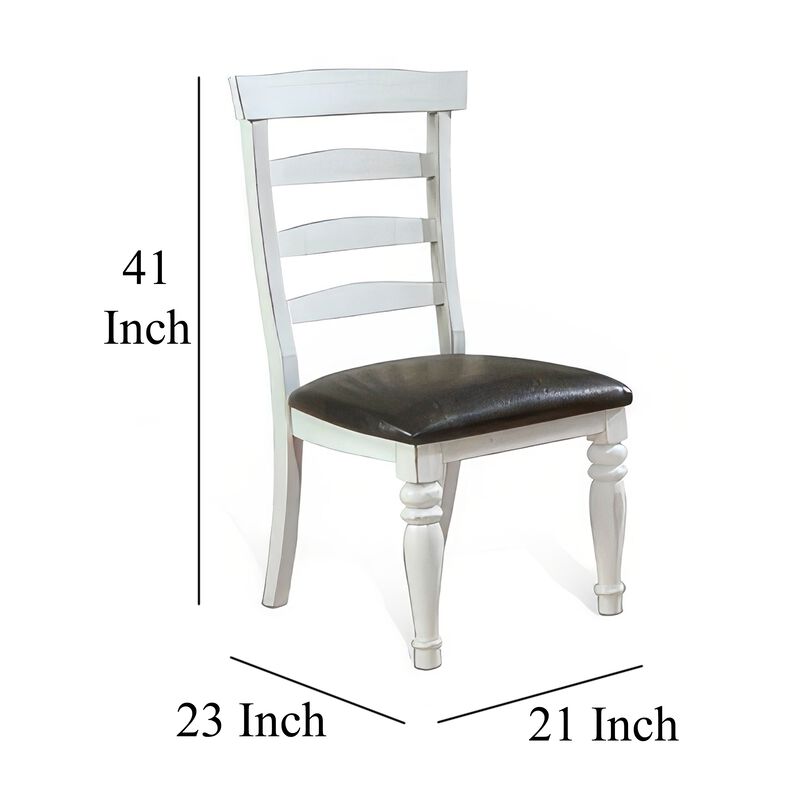 Orso Dining Chair, Set of 2, Ladderback Design, White, Brown Mindi Wood - Benzara