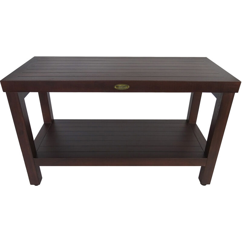 DecoTeak Eleganto 30" Teak Wood Shower Bench with Shelf in Woodland Brown Finish