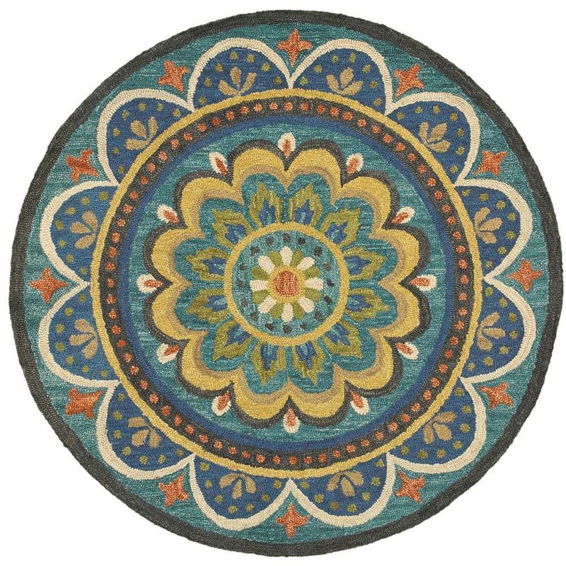HomeRoots Round Wool Geometric Hand Tufted Area Rug image number 2