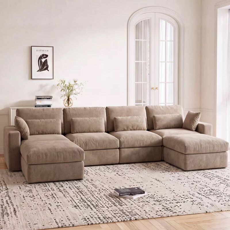 Vipbear 160" Oversized U Shaped Cloud Sectional Sofa Boneless Modular Couch with Movable Ottoman image number 7