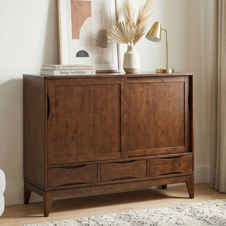Harper 48 inch Wide Solid Hardwood Mid-Century Modern Medium Storage Cabinet in Walnut Brown