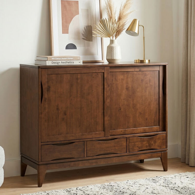 Harper 48 inch Wide Solid Hardwood Mid-Century Modern Medium Storage Cabinet in Walnut Brown image number 1