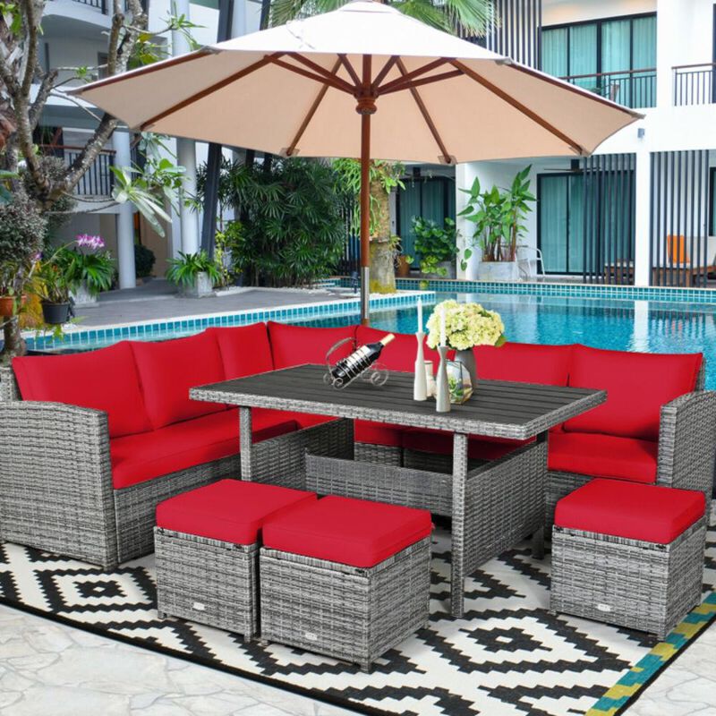 Hivvago 7 Pieces Outdoor Wicker Sectional Sofa Set with Dining Table