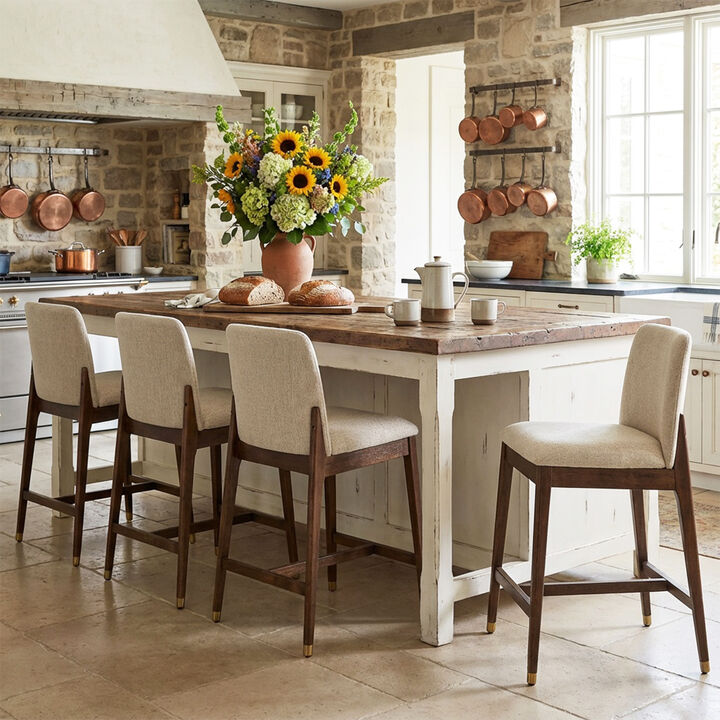 Christopher Knight Home Alexandra Farmhouse Rubberwood Upholstered Counter Stools with Curved Backrest (Set of 4)