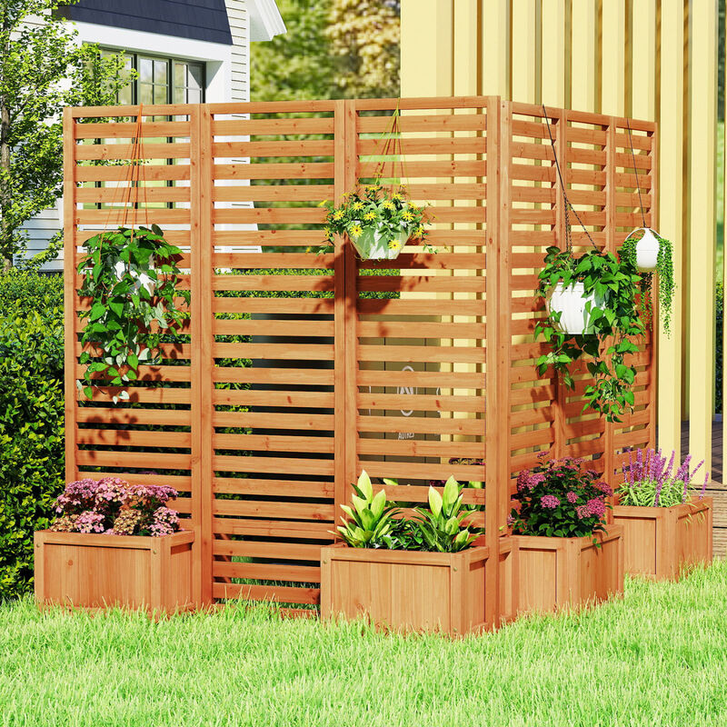 Solid Wood 3-Panel Garden Fence with 2 Planter Boxes for Outdoor Use image number 5