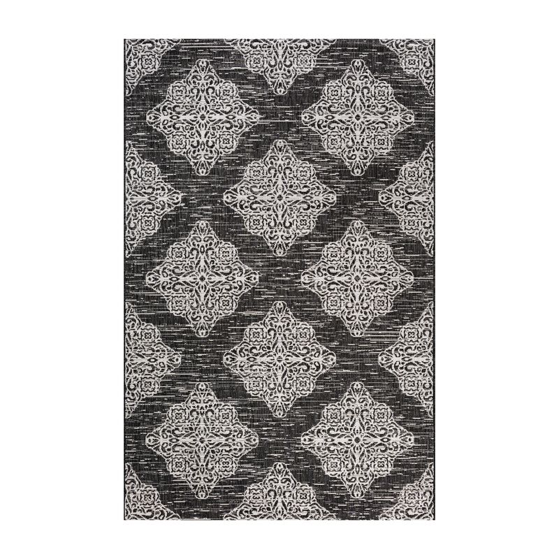 Tuscany Ornate Medallions Black/Ivory 5 ft. x 8 ft. Indoor/Outdoor Area Rug image number 1