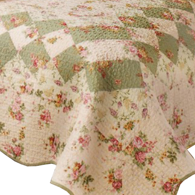 Denali 3 Piece Fabric King Size Quilt Set with Floral Prints, Multicolor - Benzara
