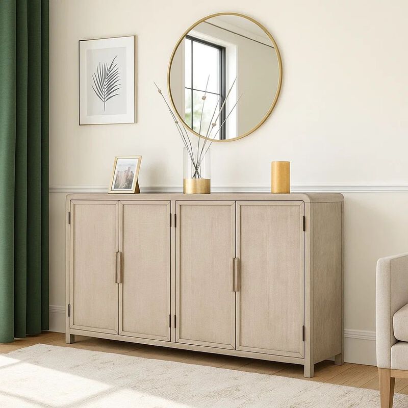 Giva Sideboard Buffet Console 4 Doors, Rattan Patterns, Brown 68 Inch